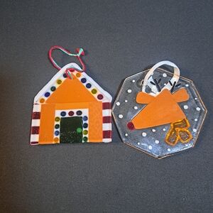Handcrafted Orange Holiday Ornaments Set - House & Reindeer